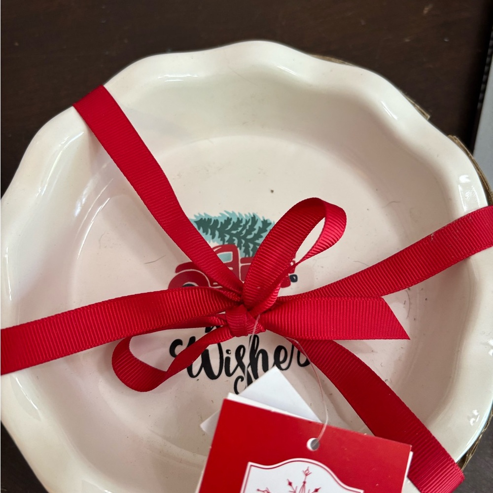 Festive Ceramic Pie Dish with Red Ribbon 2 pack mini pie plates